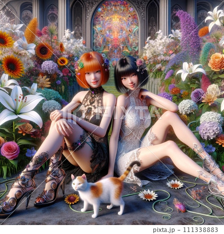 額絵　少女たちと花園　ファンタジー 額絵 少女たちと花園 ファンタジー
