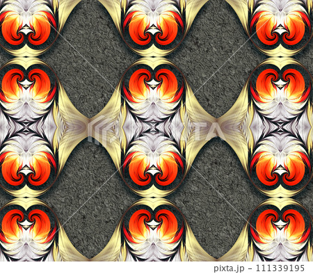 3D pattern background tile with embossed color abstract fractal art  111339195