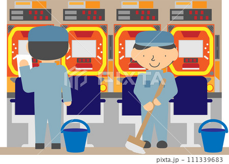 パチンコ店舗内を清掃する人のイメージ素材 パチンコ店舗内を清掃する人のイメージ素材 111339683