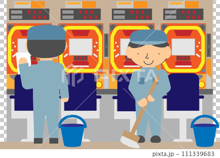 パチンコ店舗内を清掃する人のイメージ素材 パチンコ店舗内を清掃する人のイメージ素材 111339683