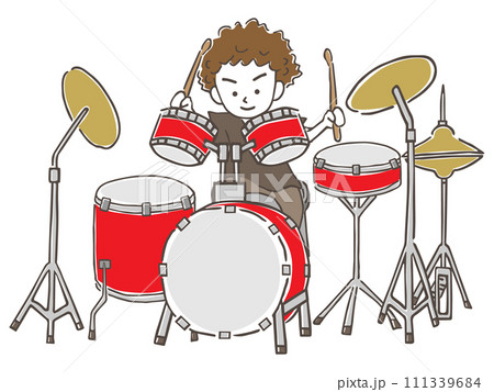 楽器のドラムの演奏をする、若い男性ミュージシャン 111339684