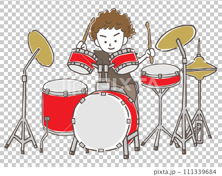 楽器のドラムの演奏をする、若い男性ミュージシャン 111339684