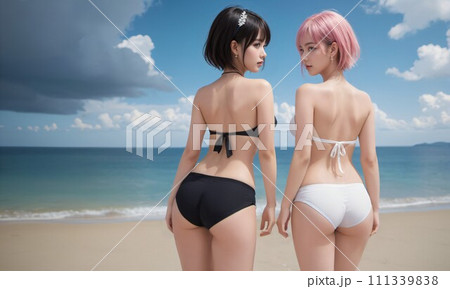 【人物】ビーチと水着姿の女性 イラスト素材 (AI生成画像) 【人物】ビーチと水着姿の女性 イラスト素材 (AI生成画像) 111339838
