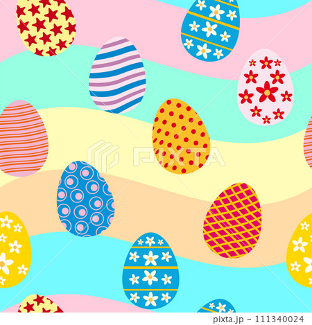 Happy Easter seamless pattern eggs festive background 111340024