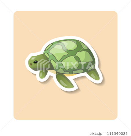 Turtle sticker illustration. Animal, shell, paws, head. Editable vector graphic design. 111340025