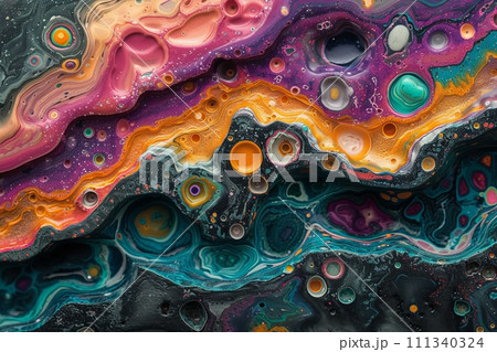 惑星の海のインク流: 色と形のシンフォニー AI画像 3 111340324