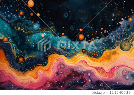惑星の海のインク流: 色と形のシンフォニー AI画像 12 111340339