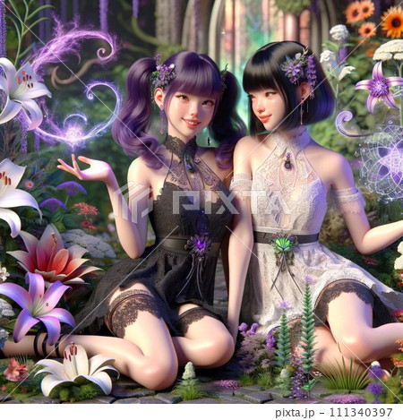 額絵 少女たちと花園 ファンタジー 【公式通販】