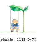 大きな葉、ブランコに座るおじいさん 111340473