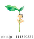大きな葉によじ登る子ども 111340824
