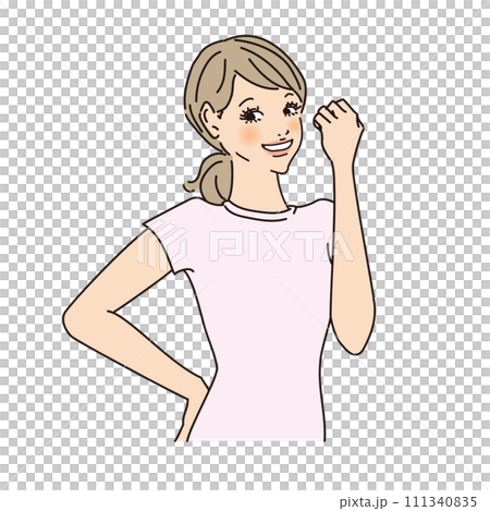 髪を後ろでまとめた健康的な女性上半身 111340835