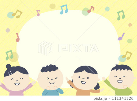 リズムに合わせて体を動かす子供たちとコピースペース リズムに合わせて体を動かす子供たちとコピースペース 111341326