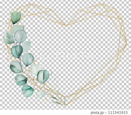 Golden heart frame with green and golden...のイラスト素材 [111341915] - PIXTA