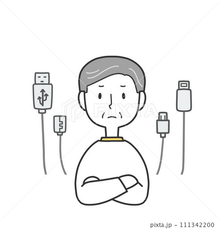 ケーブルについて考える高齢男性 111342200