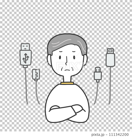 ケーブルについて考える高齢男性 111342200