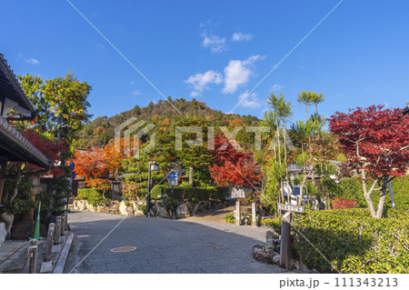 秋の京都　紅葉と嵯峨鳥居本の町並み 111343213
