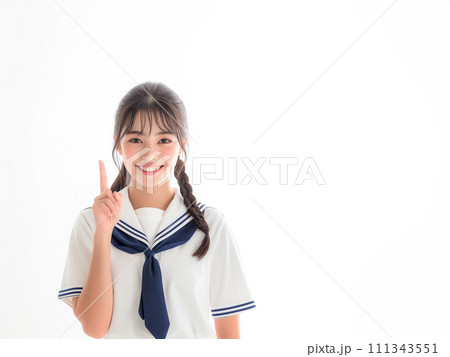 人差し指を立てる女子高生 人差し指を立てる女子高生 111343551