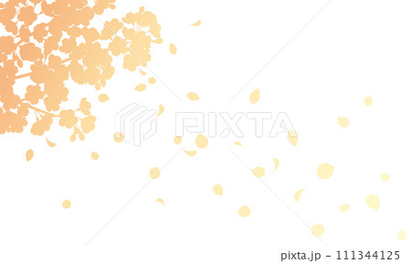 花びら散る桜のグラデーションシルエット背景のイラスト（オレンジ） 111344125
