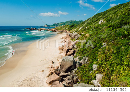 Coastline with scenic sandy beach and ocean in Brazil. Aerial view 111344592