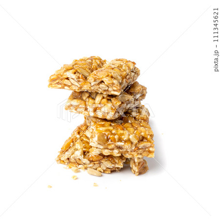 Sunflower Seeds Bar Isolated, Energy Snack with Honey, Sun Flower Seed Muesli Dessert, Protein Candy Bar Sunflower Seeds Bar Isolated, Energy Snack with Honey, Sun Flower Seed Muesli Dessert, Protein Candy Bar 111345621