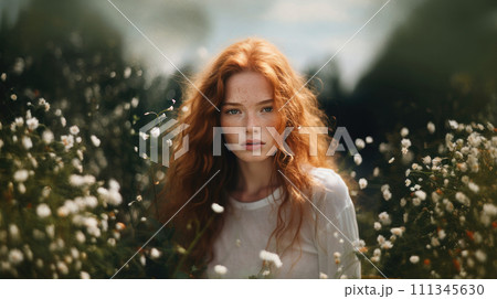 Red Haired Woman in Floral Garden. AI-generated item Red Haired Woman in Floral Garden. AI-generated item 111345630