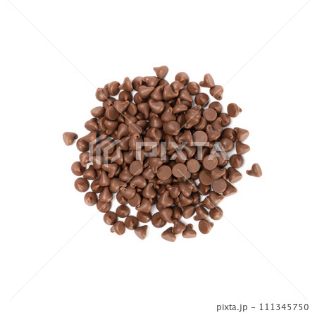 Chocolate Chips Isolated, Scattered Chocolate Sprinkles, Decorative Cocoa Drops, Cookie Decoration Ingredient Chocolate Chips Isolated, Scattered Chocolate Sprinkles, Decorative Cocoa Drops, Cookie Decoration Ingredient 111345750