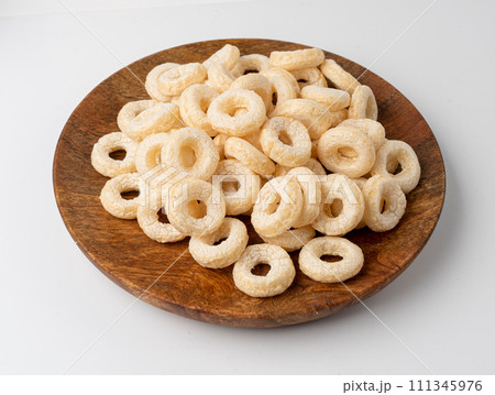 Cereal Rings Isolated, Breakfast Rice Loops, Corn Cereals Snack Cereal Rings Isolated, Breakfast Rice Loops, Corn Cereals Snack 111345976