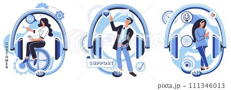 Support center vector illustration. In realm technology, support center acts as guiding light, providing professional aid Communication is key in our support center, ensuring smooth exchange 111346013