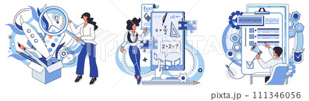 Process optimization vector illustration. Innovation and intelligence drive effective process optimization concepts Progress in business is achieved through continuous improvement methods 111346056