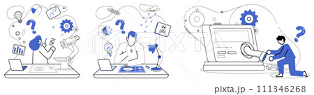 Business modeling vector illustration. Development is seedling growing into mighty oak in forest strategic business modeling A well-designed business model is potion brewing in cauldron organizational 111346268