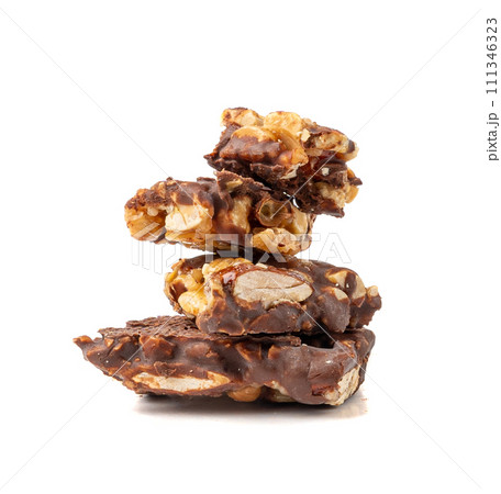 Nut Bar Isolated, Energy Snack with Nuts, Chocolate Muesli Dessert, Protein Candy Bar, Fitness Breakfast 111346323