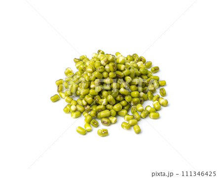 Soaked Mung Beans, Wet Vigna Radiata Seeds Pile, Macro Photo of Green Gram in Water 111346425