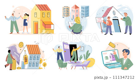 Real estate search. Vector illustration Investing in house with mortgage allowed individuals to benefit from property appreciation The mortgage loapplication required providing financial documentation 111347212