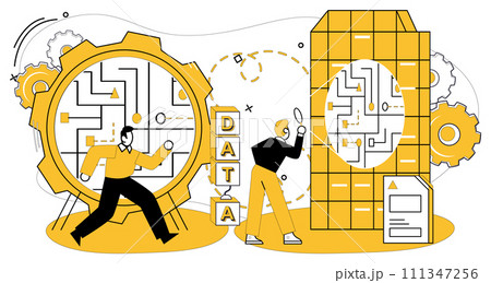 Data mining vector illustration. Digital databases are treasure troves where valuable information is carefully cataloged Service in cyberspace unfolds like tapestry under meticulous care data mining Data mining vector illustration. Digital databases are treasure troves where valuable information is carefully cataloged Service in cyberspace unfolds like tapestry under meticulous care data mining 111347256
