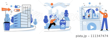 Waste disposal. Vector illustration. Waste disposal is resource-intensive process, highlighting importance optimizing resource use By embracing innovative technologies and sustainable practices Waste disposal. Vector illustration. Waste disposal is resource-intensive process, highlighting importance optimizing resource use By embracing innovative technologies and sustainable practices 111347474