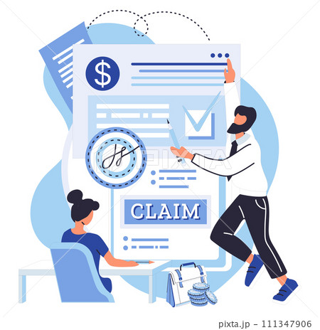 Claim application vector illustration. A claim application concept guides you through process Make sure to check appropriate boxes on form The claim form requires specific information for validation 111347906
