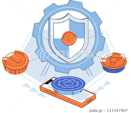 Blockchain vector illustration. The integration blockchain into business operations streamlines processes and enhances security The virtual nature blockchain networks enables seamless and borderless 111347907
