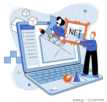 NFT vector illustration. Cryptocurrencies provide individuals with decentralized and borderless form digital money The concept nonfungible tokens has expanded beyond art and collectibles, encompassing 111347930