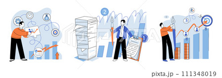 Business development. Vector illustration. Banking regulations safeguard consumers financial interests and rights Marketing trends shape consumer behaviors and preferences Effective management 111348019