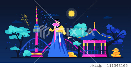 Unforgettable festival in South Korea - modern colored vector illustration 111348166