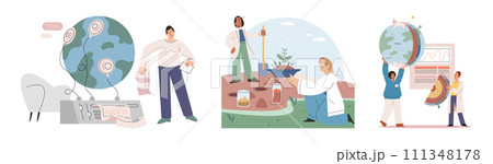 Earth care. Vector illustration. Environmental consciousness is first step towards preserving our planet Earth care encourages us to be mindful our impact on environment Climate change poses threat Earth care. Vector illustration. Environmental consciousness is first step towards preserving our planet Earth care encourages us to be mindful our impact on environment Climate change poses threat 111348178