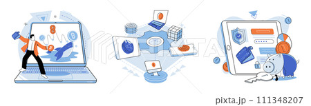 Blockchain vector illustration. The safety and security provided by blockchain instill confidence in users and stakeholders The adoption blockchain technology in business builds trust and enhances Blockchain vector illustration. The safety and security provided by blockchain instill confidence in users and stakeholders The adoption blockchain technology in business builds trust and enhances 111348207