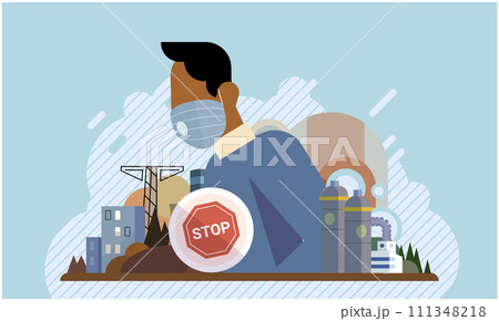 Industrial pollution. Dirty waste. Environmental pollution. Vector illustration. Toxic waste chemicals are stored without proper safety measures Industrial pollution is result increased production 111348218
