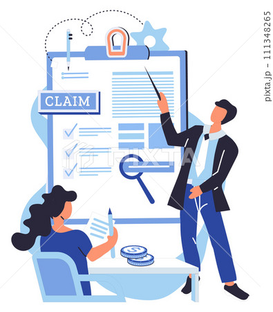 Claim application vector illustration. Each choice on form represents different option The blank form is ready to be filled with your information The claim application metaphorically represents 111348265