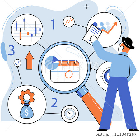 Business development. Vector illustration. Group discussions lead to creative problem-solving and innovative solutions Finance professionals forecast market trends and developments accurately Business development. Vector illustration. Group discussions lead to creative problem-solving and innovative solutions Finance professionals forecast market trends and developments accurately 111348267