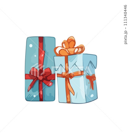 Gift vector illustration. Christmas New Year decoration box. Drawn in cartoon watercolor style isolated on a white background. Gift vector illustration. Christmas New Year decoration box. Drawn in cartoon watercolor style isolated on a white background. 111348446