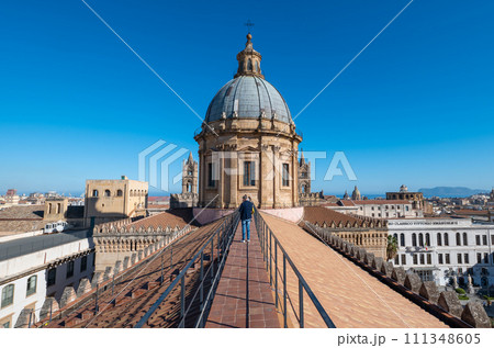 Palermo cathedral in Sicily Italy overlooking the city's picturesque landscape 111348605