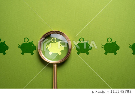 Magnifying glass and savings. The best way to save money. Deposits and investments. Attention to detail and precision in financial decision making. Exploring diverse options for deposits Magnifying glass and savings. The best way to save money. Deposits and investments. Attention to detail and precision in financial decision making. Exploring diverse options for deposits 111348792