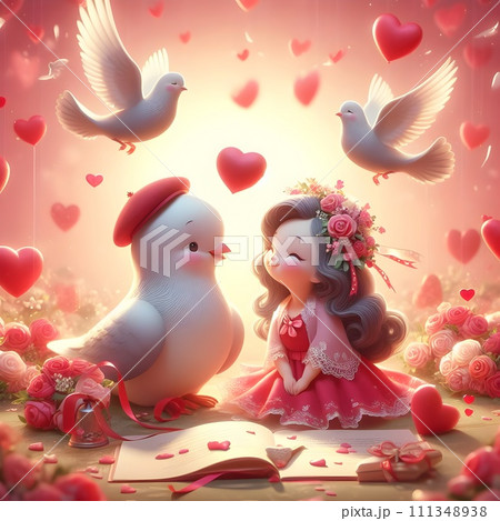 Valentine's day background with couple of pigeons in love 111348938