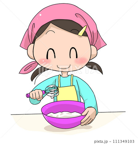 泡立て器で料理をする女の子 泡立て器で料理をする女の子 111349103